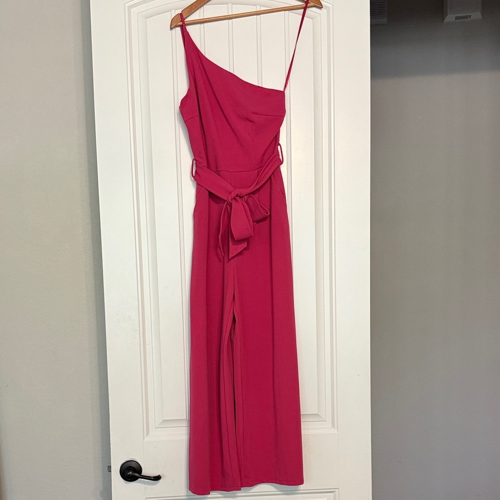 Elegant Pink One-Shoulder Wide Leg Jumpsuit